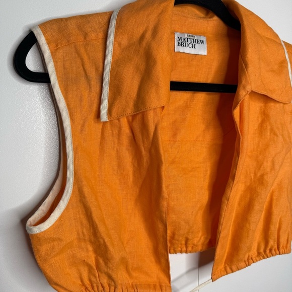 Matthew Bruch - Tie Waist Crop Top - Orange White Linen - Sz 4- RTR - Picture 6 of 13